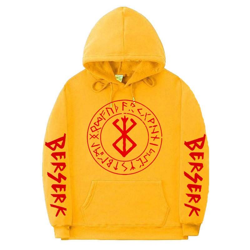 Berserk Anime Hooded Sweatshirt Men Loose Fit Fleece Lined Streetwear Casual Pullover Top