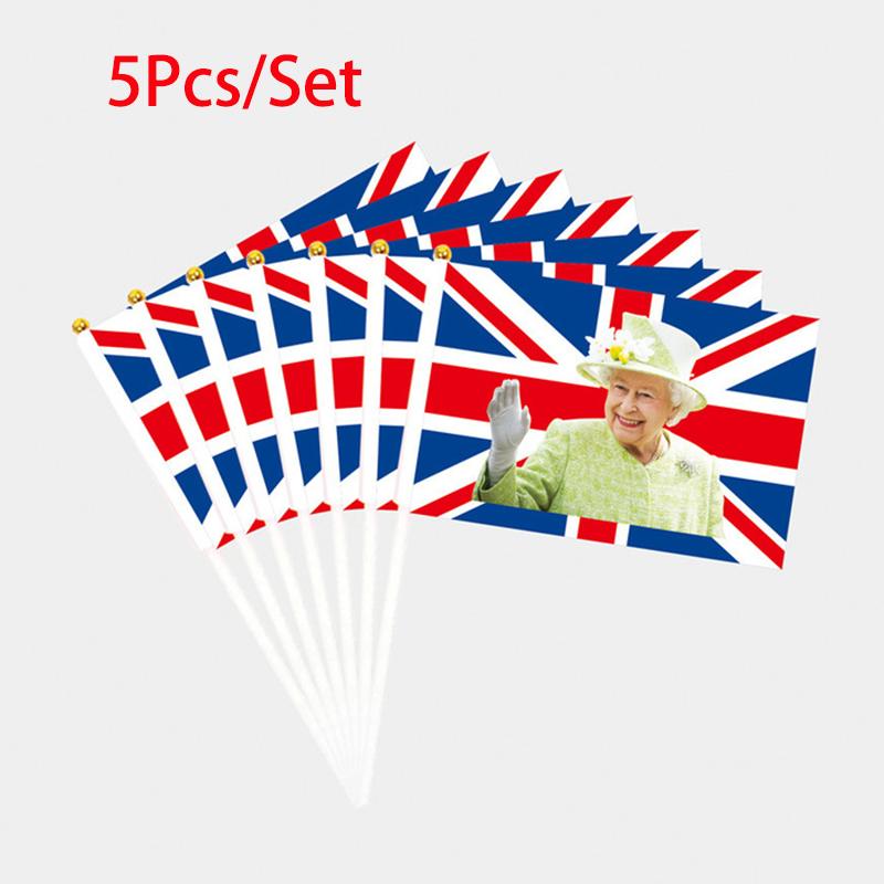 Queen 5pcs Elizabeth Ii Hand Waving Flag Mourn Platinum Jubilee 70th Anniversary