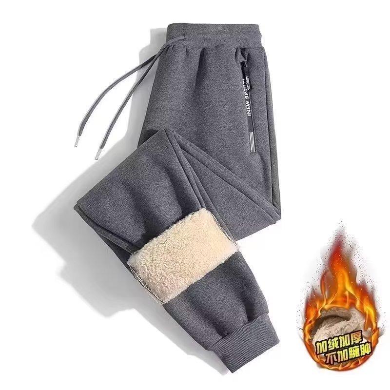 Winter Lamb Wool Pants Men's Fleece Thickened Winter Casual Pants Men's Sports Leggings Black Trousers Men's