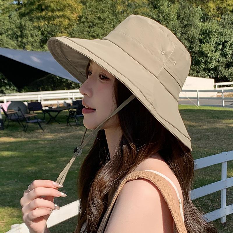 Outdoor Solid Color Drawstring Climbing Hat Casual Versatile Bucket Hat Summer Eaves UV Protection Quick Drying Sun Hat