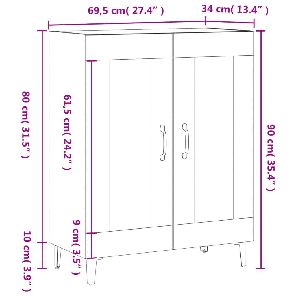 Entrance Side Cabinet / Sofa Sideboard / Living Room Storage Cabinet / Bathroom Shelf with Transparent Double Door Design, Black 69.5x34x90 Cm