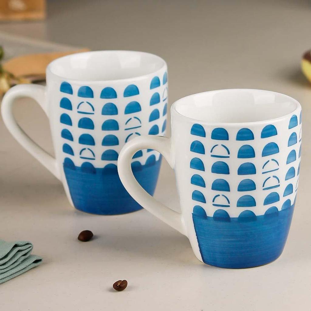 Sky Blue Dome Ceramic Coffee Mug Set of 2, 350 ML Microwave and Dishwasher Safe Tea/Milk Mug for Gift, Ideal for Home