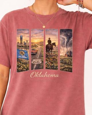 Oklahoma Sooner State Shirt and Kids Tshirt Route 66 Western Cowboy Scenic Landscape Vintage Travel Tee Storm Graphic Tank Crop Top