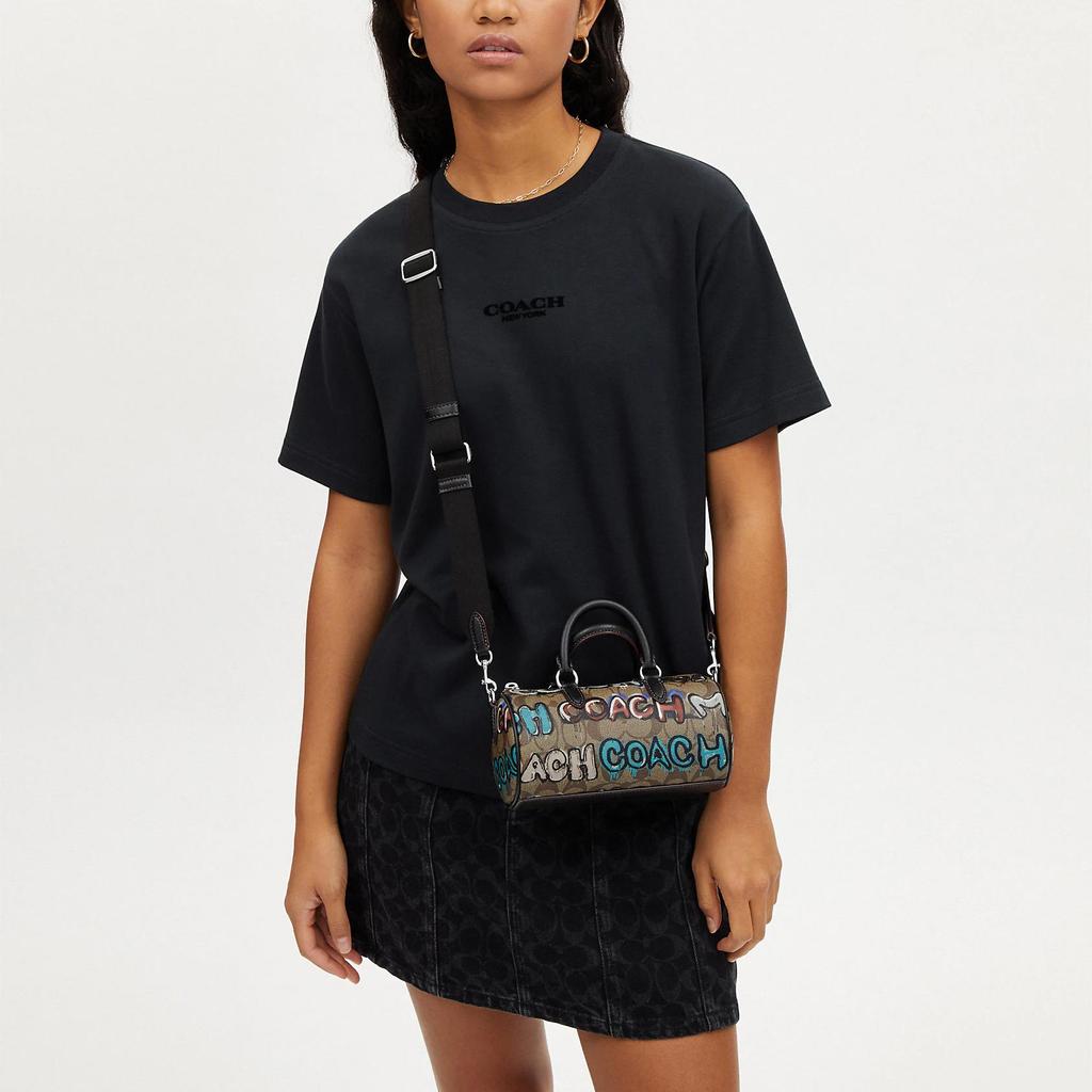 Coach X Mint X Serf Collaboration Lacey 19 Letter Graffiti Classic Monogram Hardware Canvas And Leather Boston Bag Women Handbags Khaki CM094-SVOT8