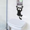 Self-adhesive Cartoon Black Cat Raising Paw Toilet Stickers Wall Decals for Bathroom Home Decor