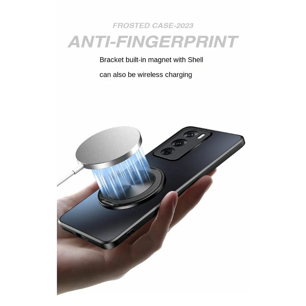Magnetischer Ständer Magsafe Hülle für OPPO Reno 12 Pro 12 5G Hülle Halterung Stoßfest Hart Matt Ringhalter 360° Drehbar Schützende Rückseite Ständer Abdeckung