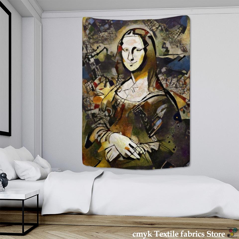 Mona Lisa's smile tapestry wall hanging Bohemian style beautiful table mat living room printing art decoration