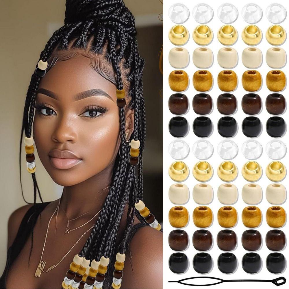 120Pcs Multi Style Dreadlock Hair Beads DIY Crafts Imitation Wood Bead Accessories  Hair Jewelry