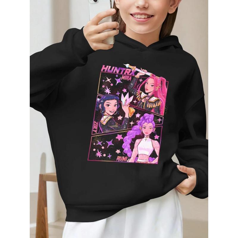 

Осенние толстовки с принтом «Охотники на демонов K-Pop», модные повседневные спортивные детские толстовки с капюшоном и длинным рукавом для девочек 140 чёрный