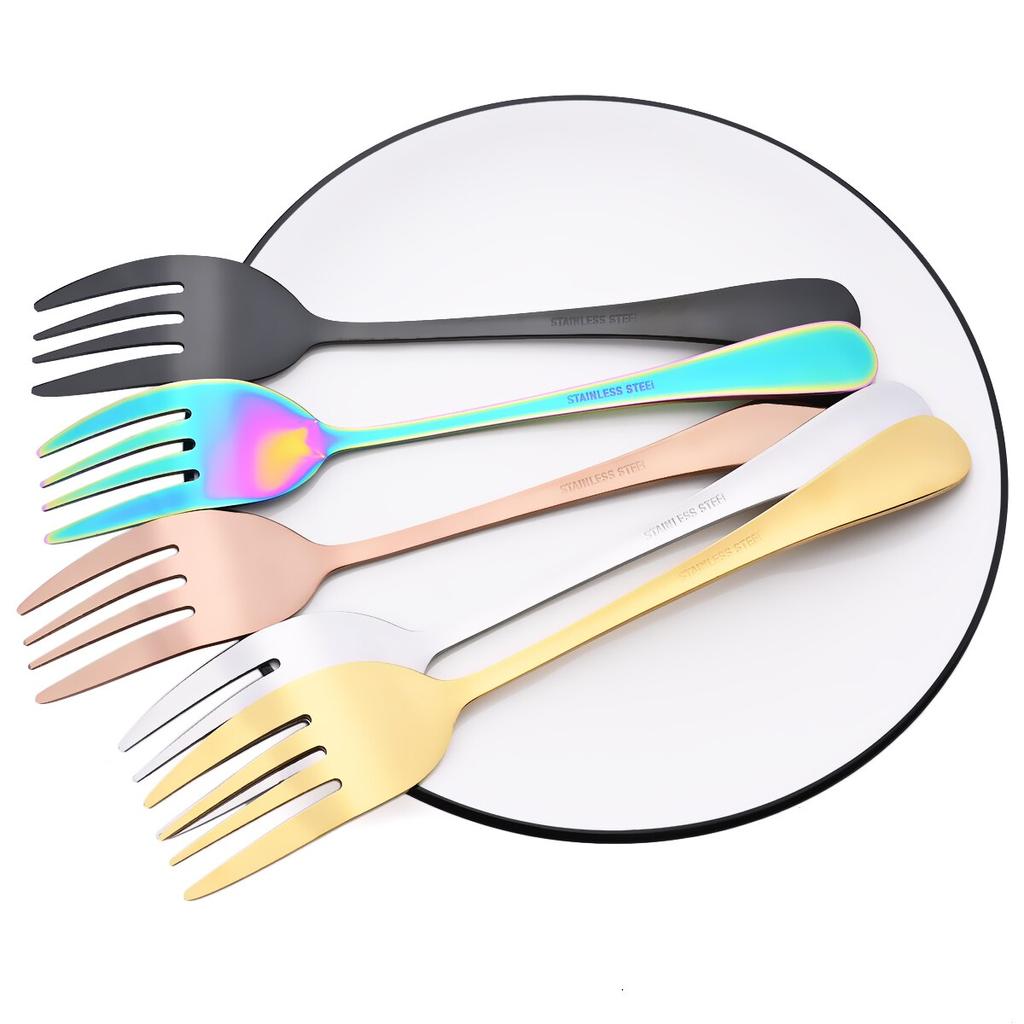 5Pcs Black Dinnerware Set Stainless Steel Cutlery Soup Spoon Colander Spoon Service Spoon Salad Fork Cake Spatula Kitchen Tableware
