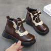 Kids Short Leather Boots Lolita Style Girls Princess Boots Thick Warm Plush Fur Fashion Children Ankle Boots Winter 2024 New