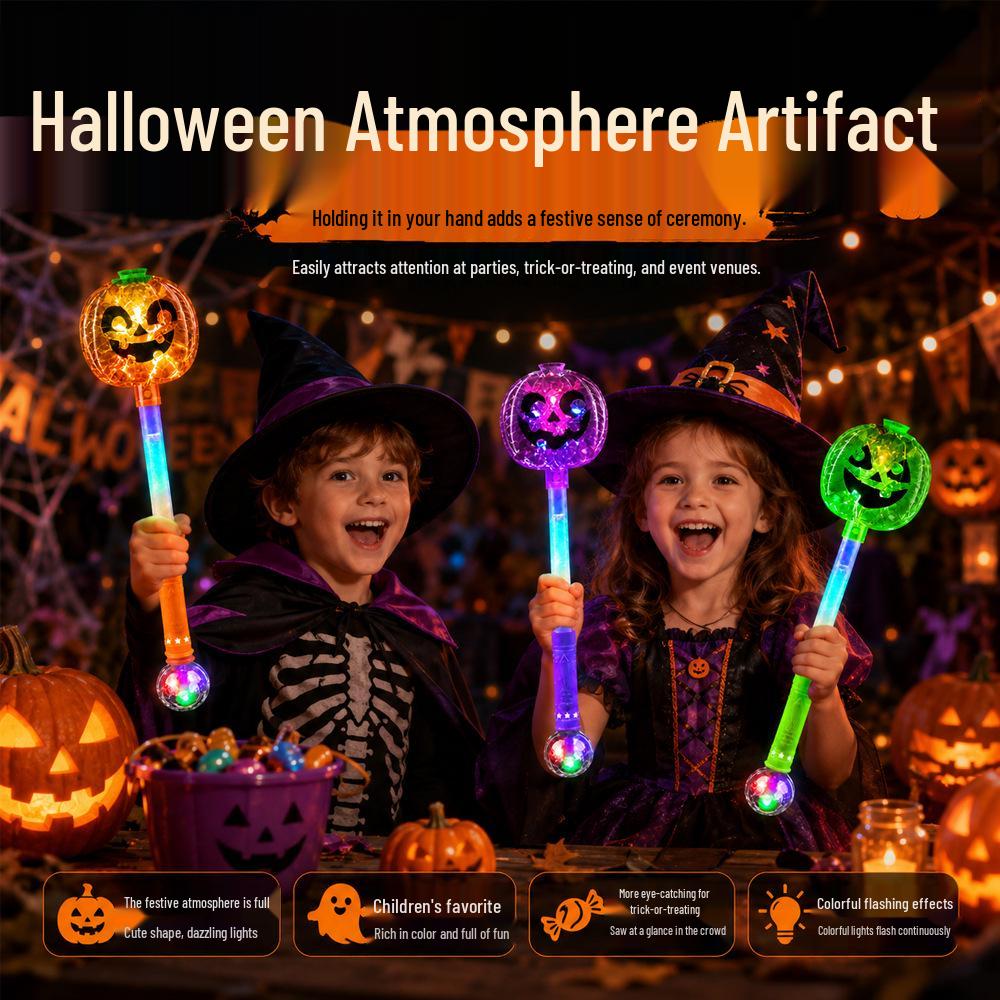Halloween Pumpkin LED Light Stick - Colorful Handheld Party Prop