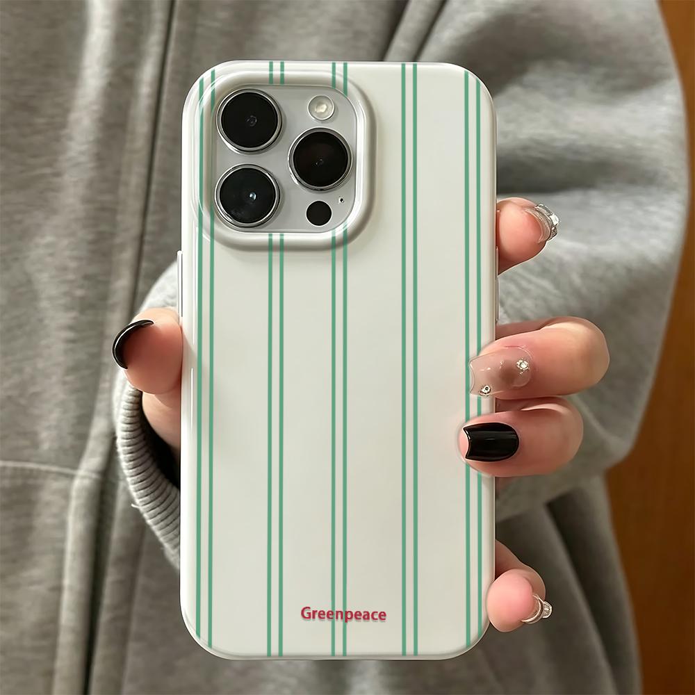Green Stripe Greenpeace Ins Style Silicone Case For Iphone 14 13 12 17 16 Plus 15 11 Pro Max Trendy Aesthetic Back Cover