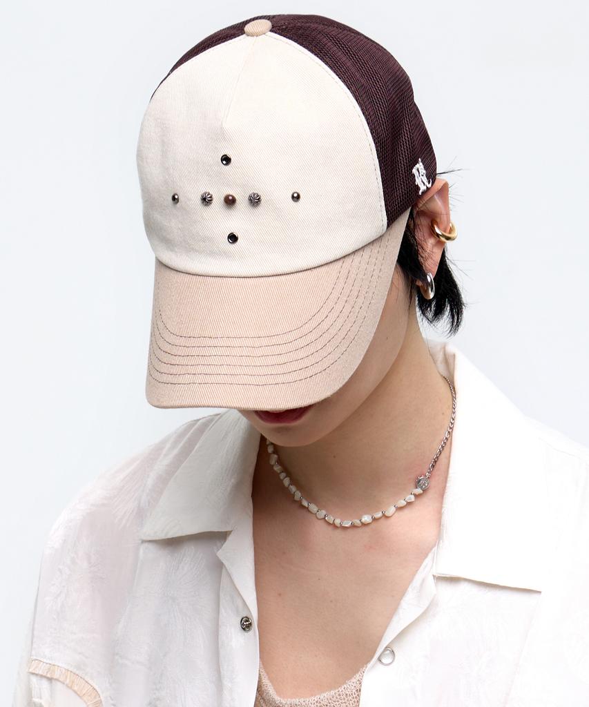 Aleseueseussi Western Rivet Mesh Cap - Brown/Beige