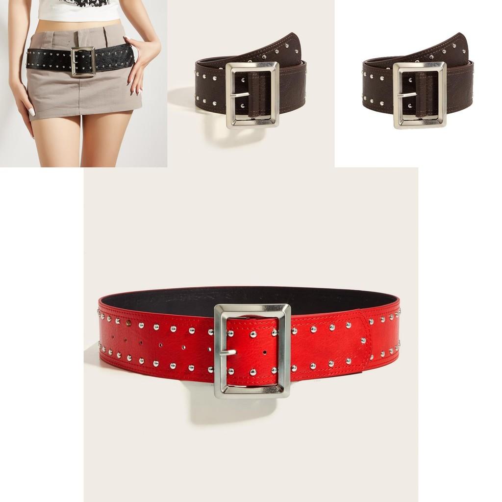 Alternative Punk Faux Leather Belt With Nail Head Embellishments And Metal Buckle For Daily Wear