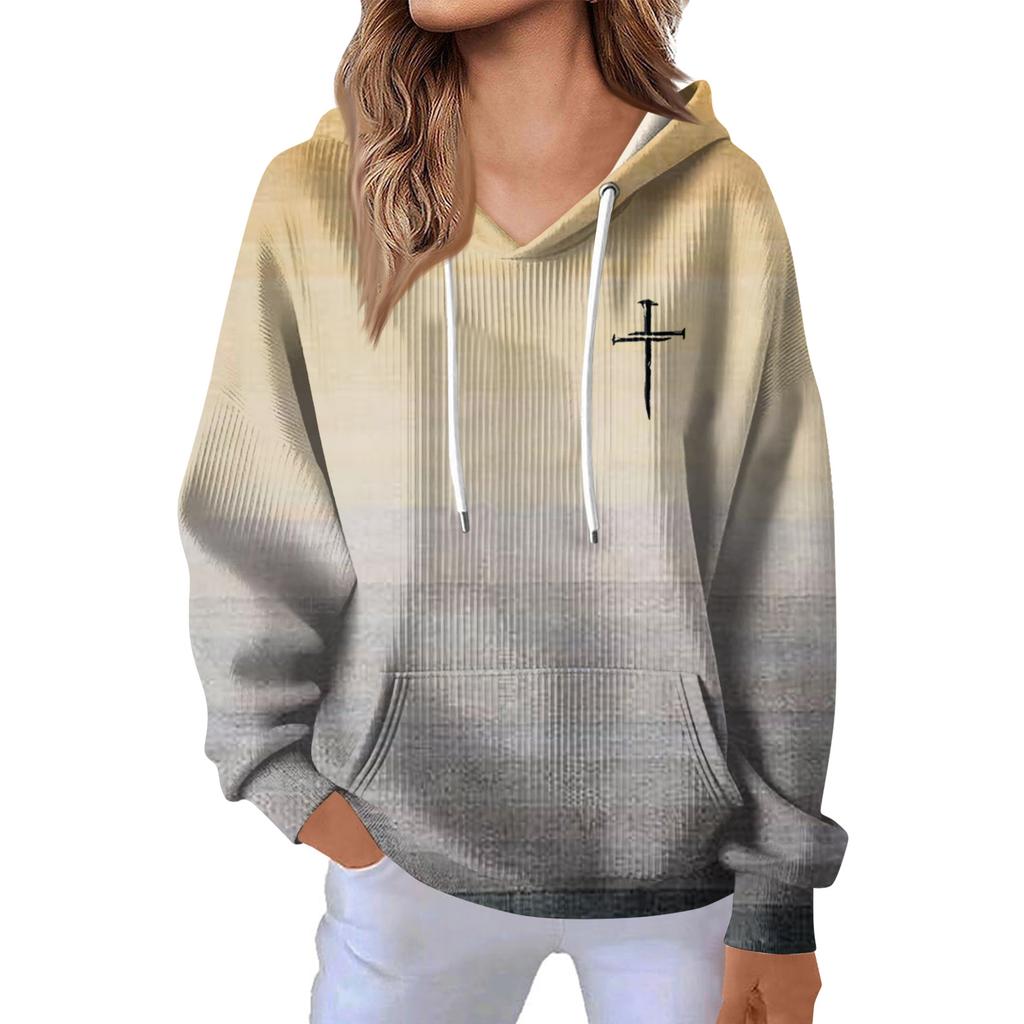 Women's Fashion Casual Long Sleeve Solid Color Hooded Sweatshirt Tops