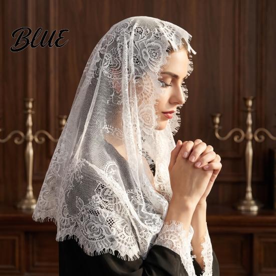 Bridal Lace Veil Church Mantilla Catholic for Wedding Western Style Headwear Halloween Costumes Vintage Eyelash Headwear Photo Prop
