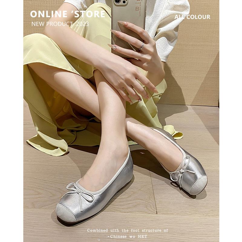 Silver lambskin inner height increase 5cm single shoes women's new autumn women's shoes small size 33 spring and autumn ballet shoes