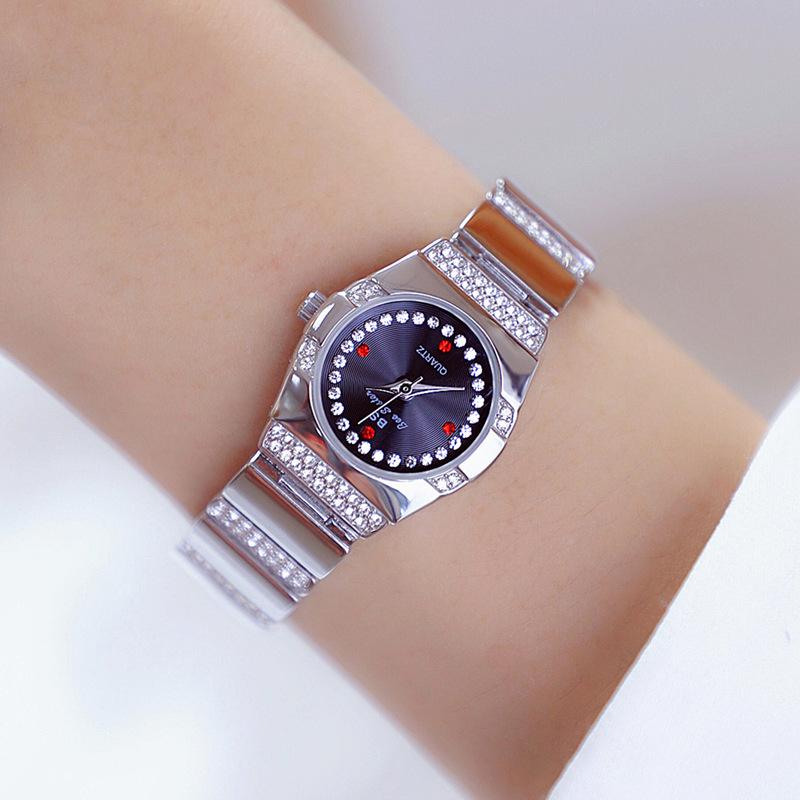 

BEE SISTER BS Diamond Watches Woman Відомий бренд Унікальне золото Жіночі наручні годинники Кришталевий маленький циферблат Жіночі годинники Without box срібний/чорний