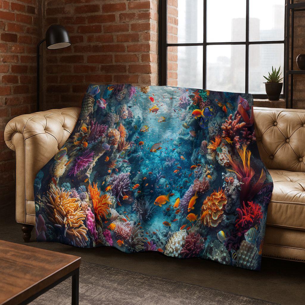 2026 New Underwater World Sea Dolphin Turtle Coral Art Flannel Blanket,Cozy Soft Throw Blanket for Home Bedroom Bed Sofa Kids