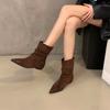 Inner Height Increasing Suede Pointed Skinny Boots Short Boots Women's Boots 2025 Fall Western Brown Maillard Pile Boots