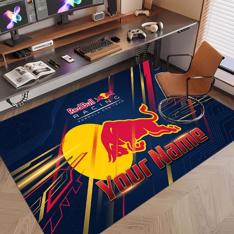 Custom Rug Red Bull Racing Pattern Print Name Text Soft Non‑Slip Floor Carpet for Home Indoor Decoration