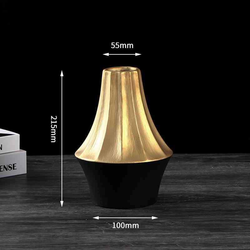 Golden Mosaic Ceramic Vase Geometric Gyroscope Cone Shape Floral Vase Ceramic Handicraft Pot for Flowers Home Decoration