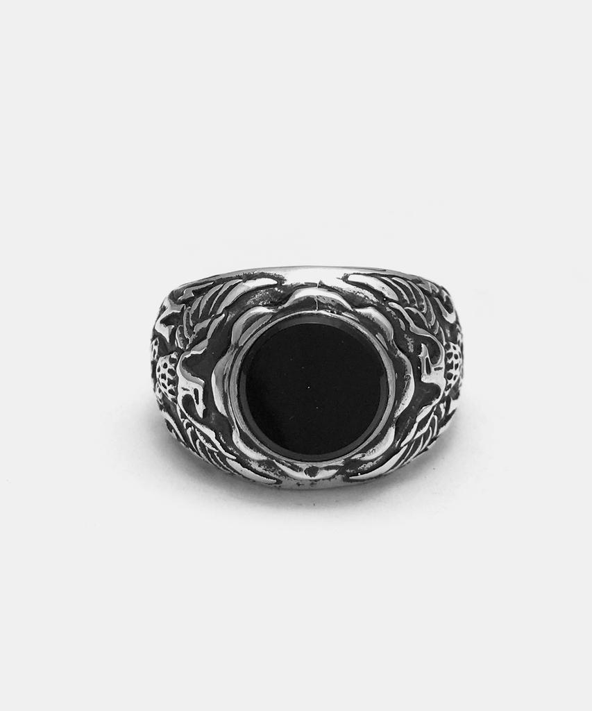 Sheen666 Onyx Eagle Crest Silver Ring (Type B)