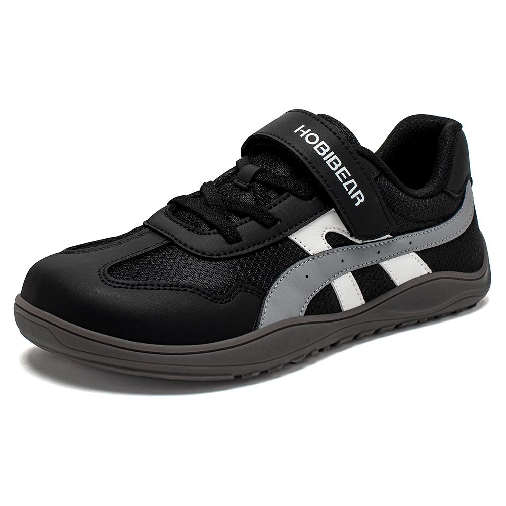 HOBIBEAR Wide Toe Shoes Boys Girls Barefoot Zero Drop Sneakers Hook Loop Artificial Leather Mesh Breathable Shoes for Big Kids