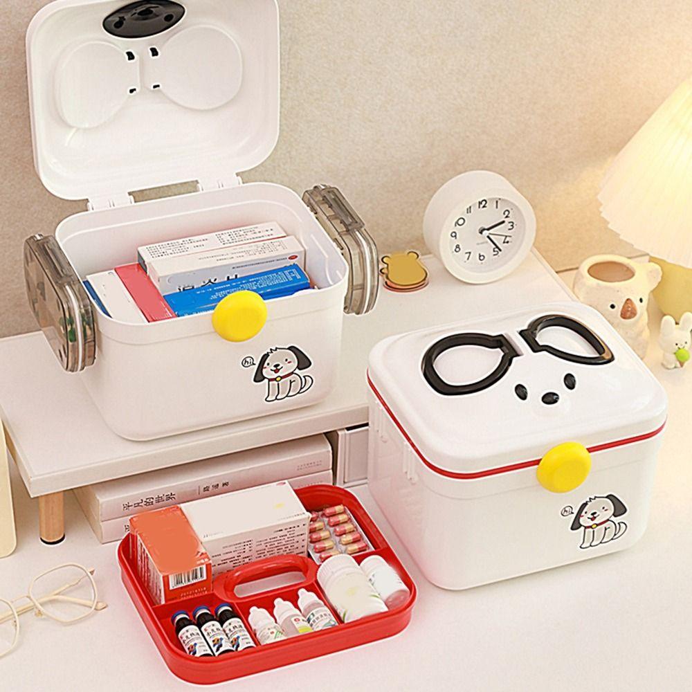 Dust-proof Cartoon Medicine Box Large Capacity Pill Container Double-layer Medicine Box  Office