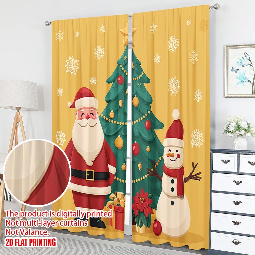 Flat Printing Christmas Hot Curtains Santa Snowman Tree Digital Printed Polyester Drapes Party Holiday Decor Set Of 2 Made