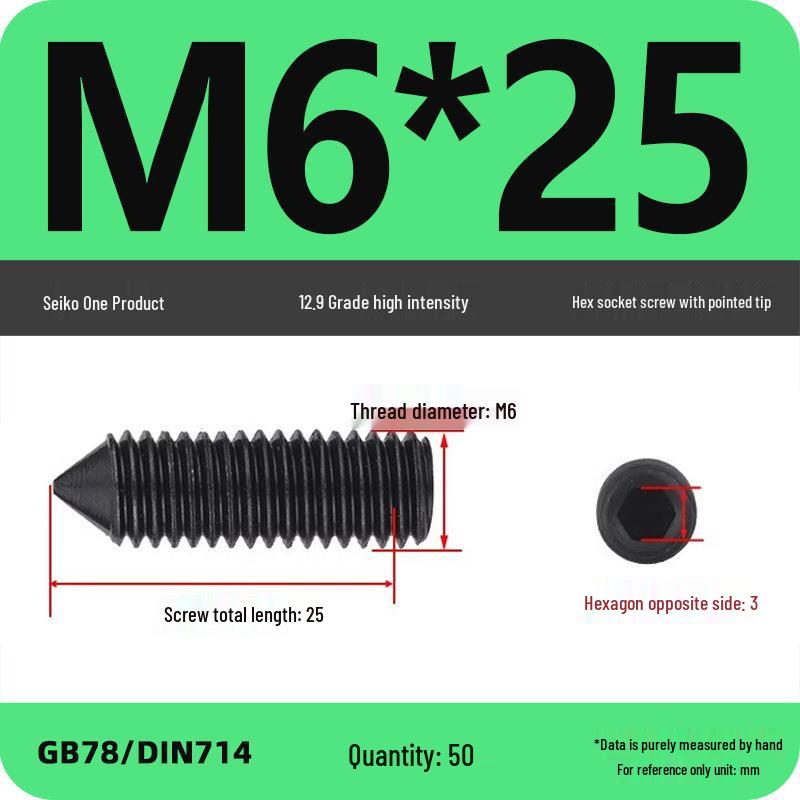 12.9 Grade Pointed Set Screw Grub Set: Headless Screws M3 M4 M5 M6 M8 M10