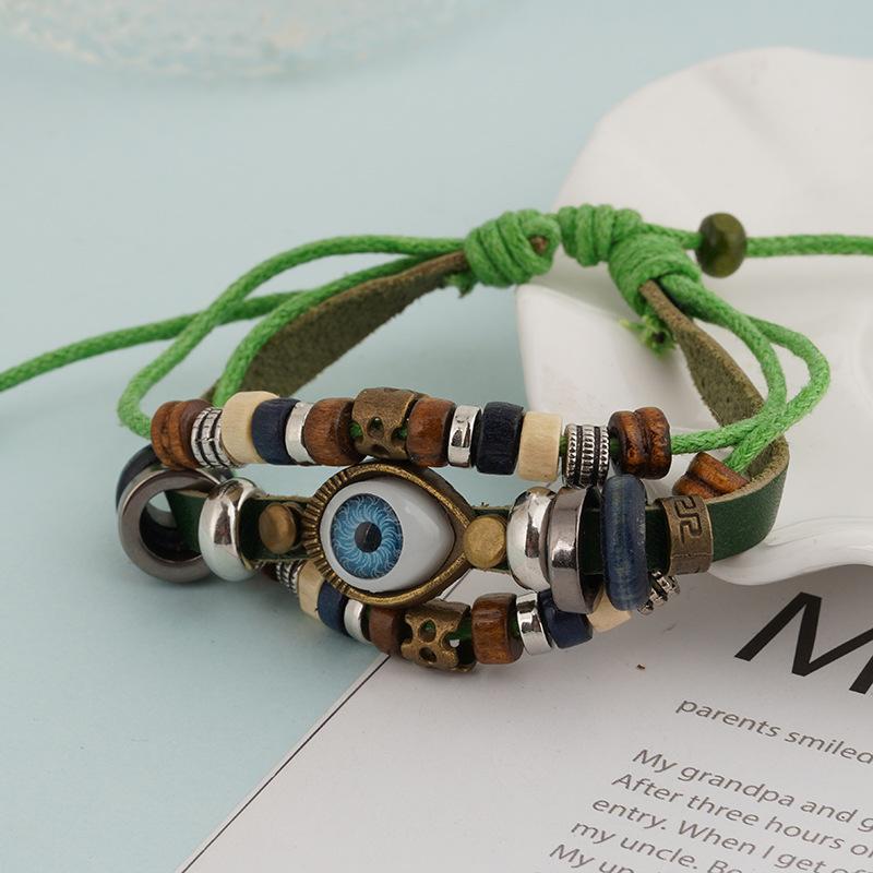 1PC Handmade Couple Retro Bracelet Craft Jewelry Multi-layer Cowhide Eye Woven Jewelry