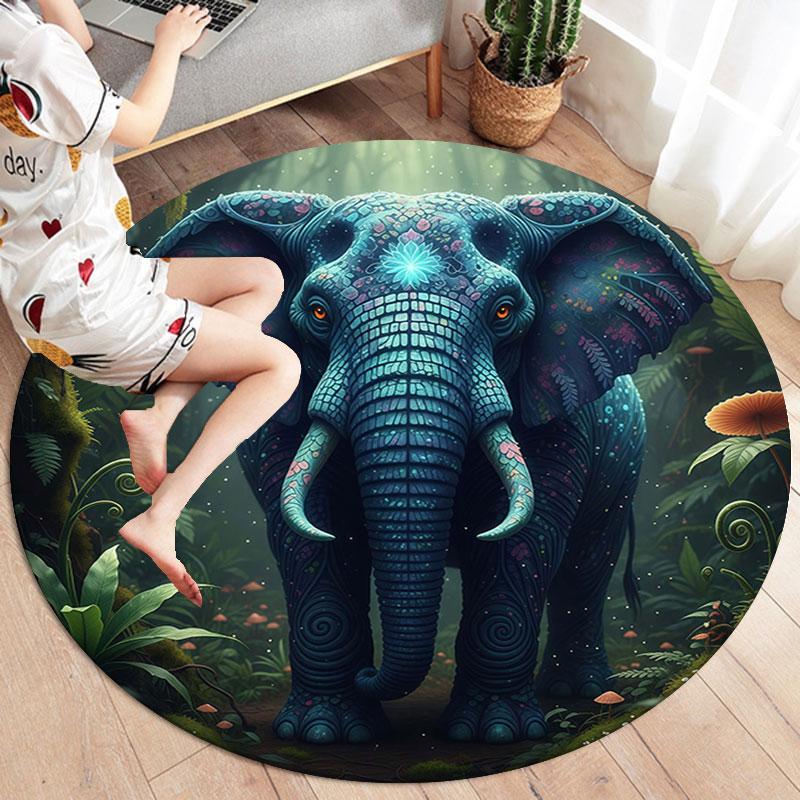 AnimalsElves Round Area Rug,Carpet Rug for Living Room Bedroom Sofa Playroom Decor,Non Slip Floor Mat