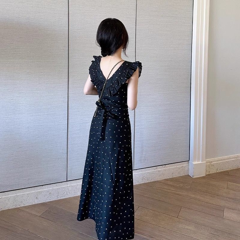 Xiaofei Sleeve Polka Dot Floral Dress Children's Summer New French Temperament Seaside Vacation Suspender Dress