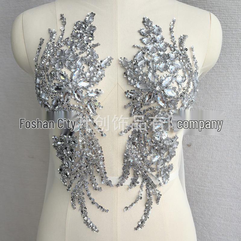 Strass Phönixschwanz Florale Applikation für Hochzeits- oder Xiuhe-Kleid