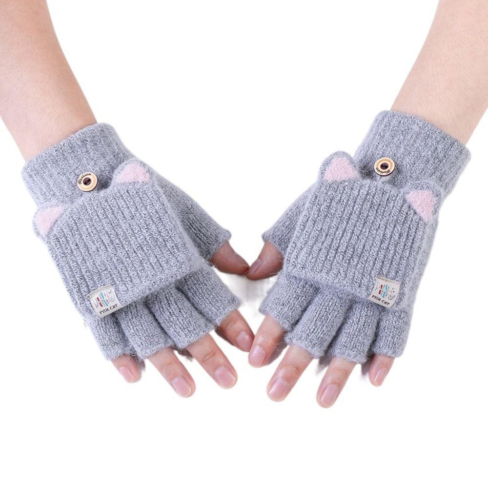 

Color Keep Warm Outdoor Windproof Thick Mittens Half Finger Gloves Women s Gloves Flip Cover Gloves серый