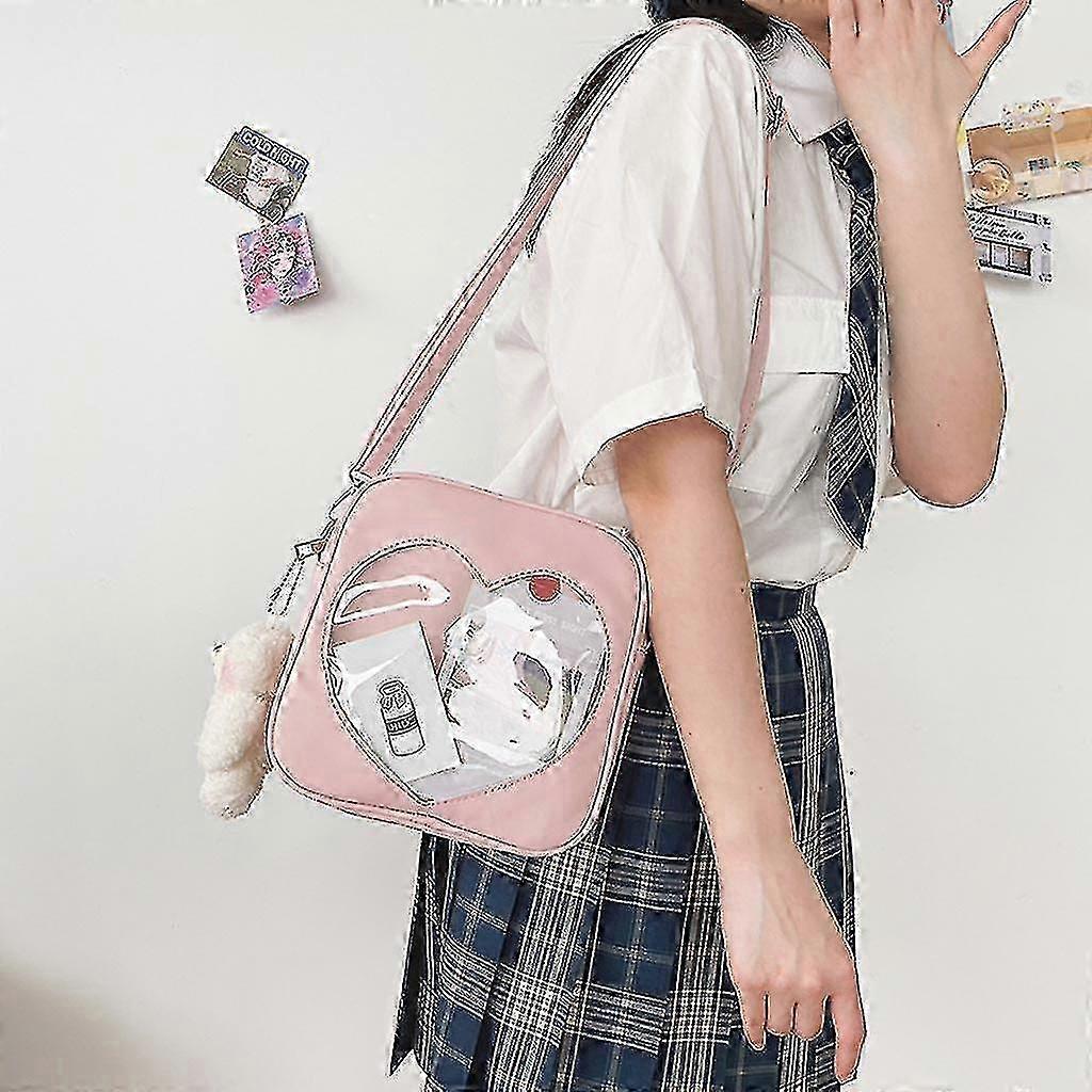 Square shoulder bag, transparent heart-shaped crossbody bag, PU leather shoulder bag, Pink