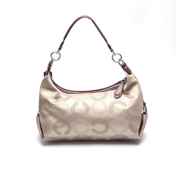 COACH Op art Handbag leather Brown Women F20031 Used