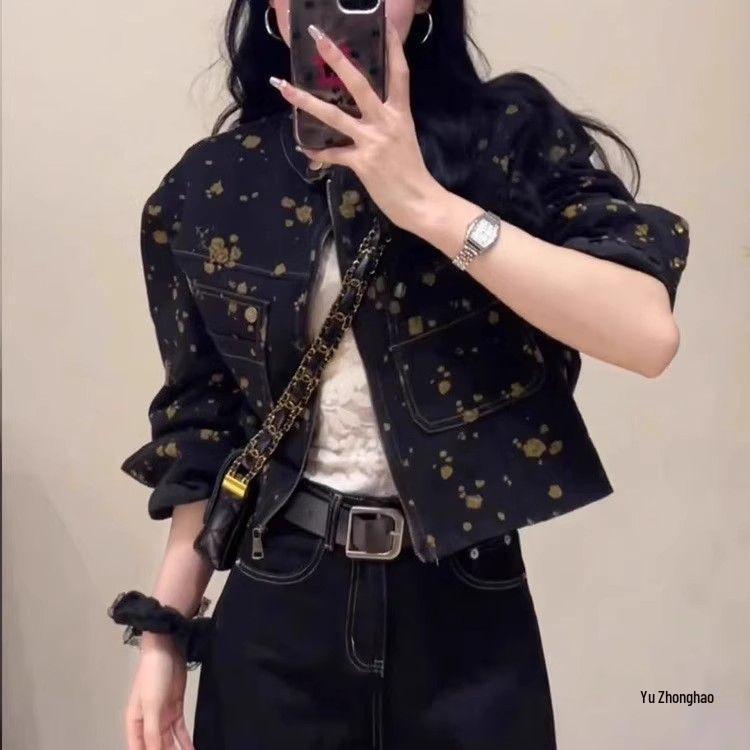 Women's Retro Floral Print Denim Jacket: Spring/Autumn 2026 Short Style, Casual & Chic