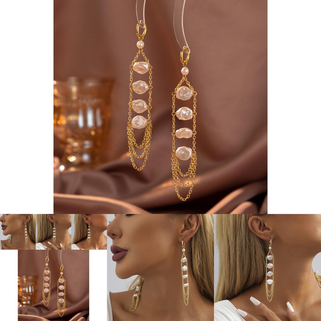 Elegant Irregular Faux Pearl Pendant Earrings For Women Modern Tassel Jewelry 2023