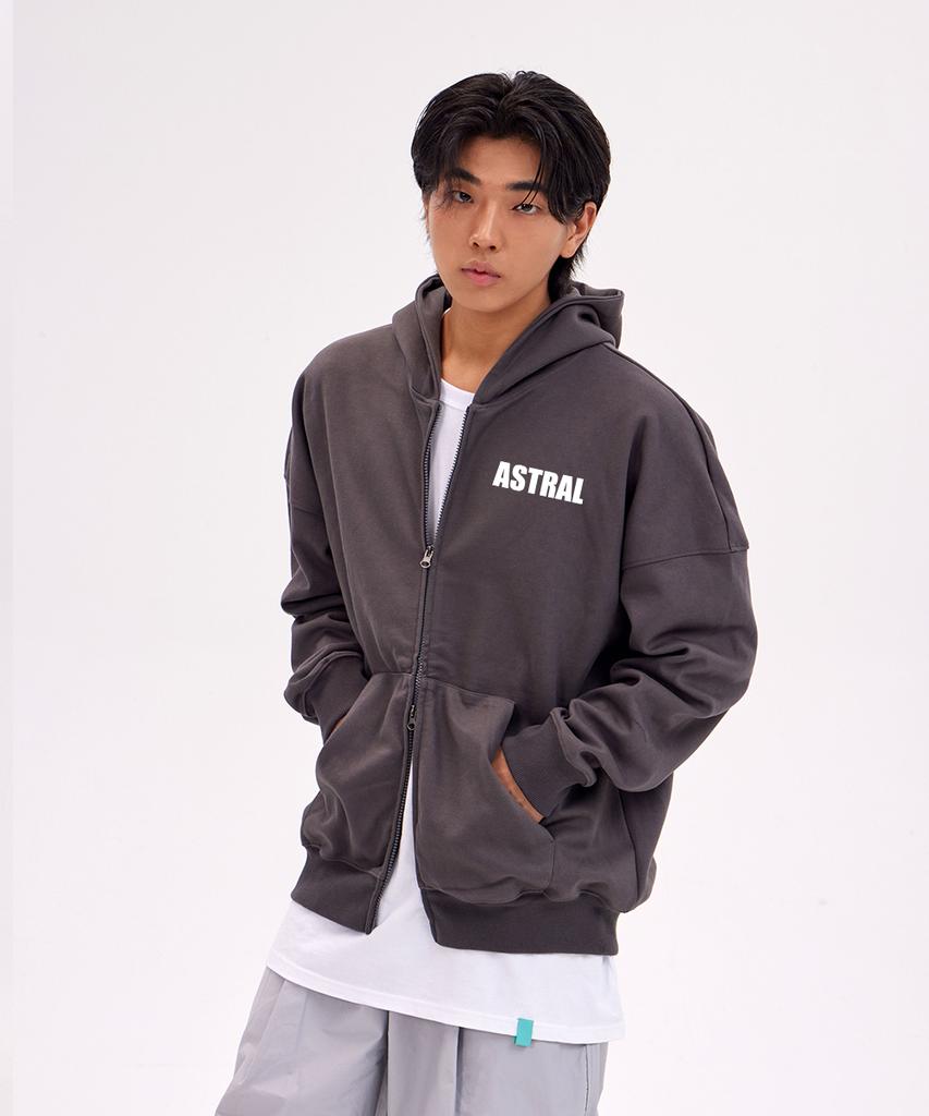 Astral Projection Astral Gun Oversized Wide Shoulder Zip-Up Hoodie_Charcoal