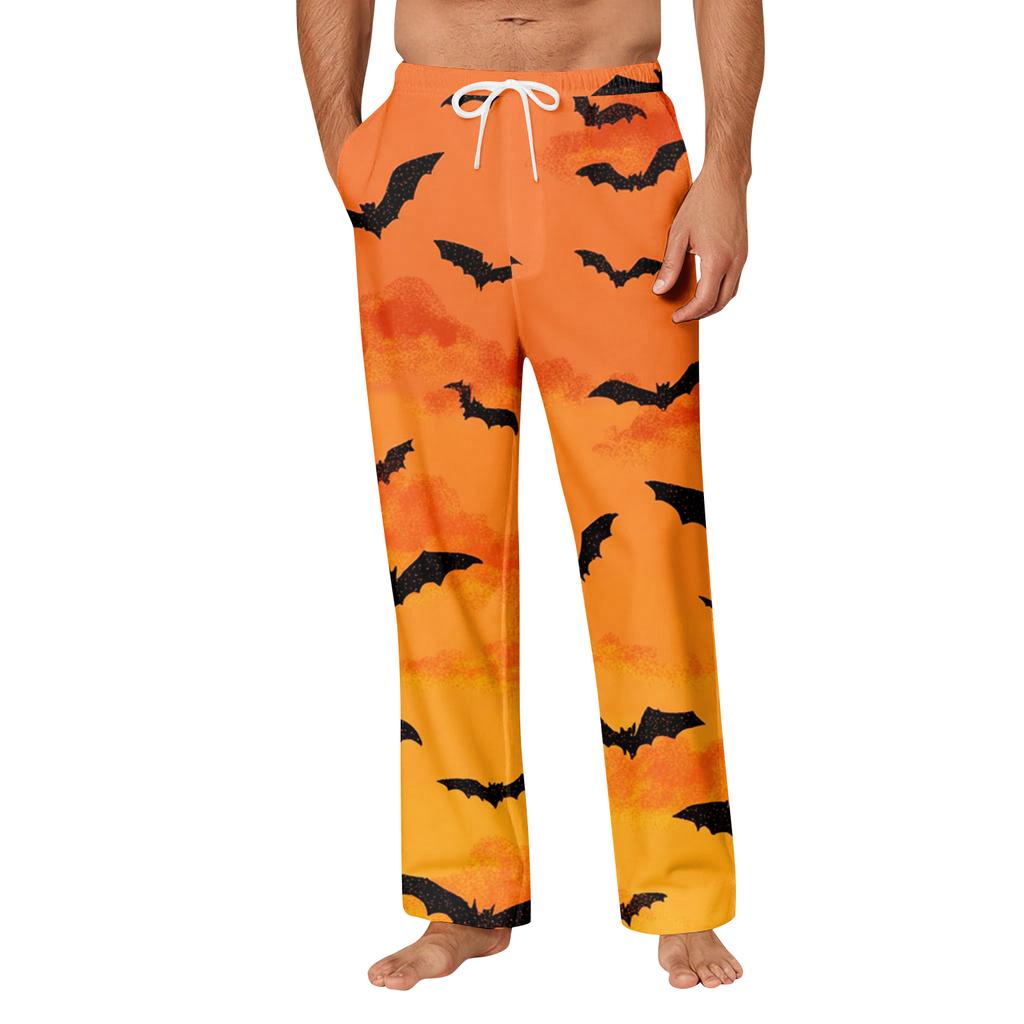 Men's Halloween Print Pocket Straight Casual Pants Home Pajama Pants