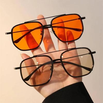 Fashion Men Metal Sunglasses Luxury  Square Double Bridges Sun Glasses For Women Summer Outdoor Eyeglasses UV400