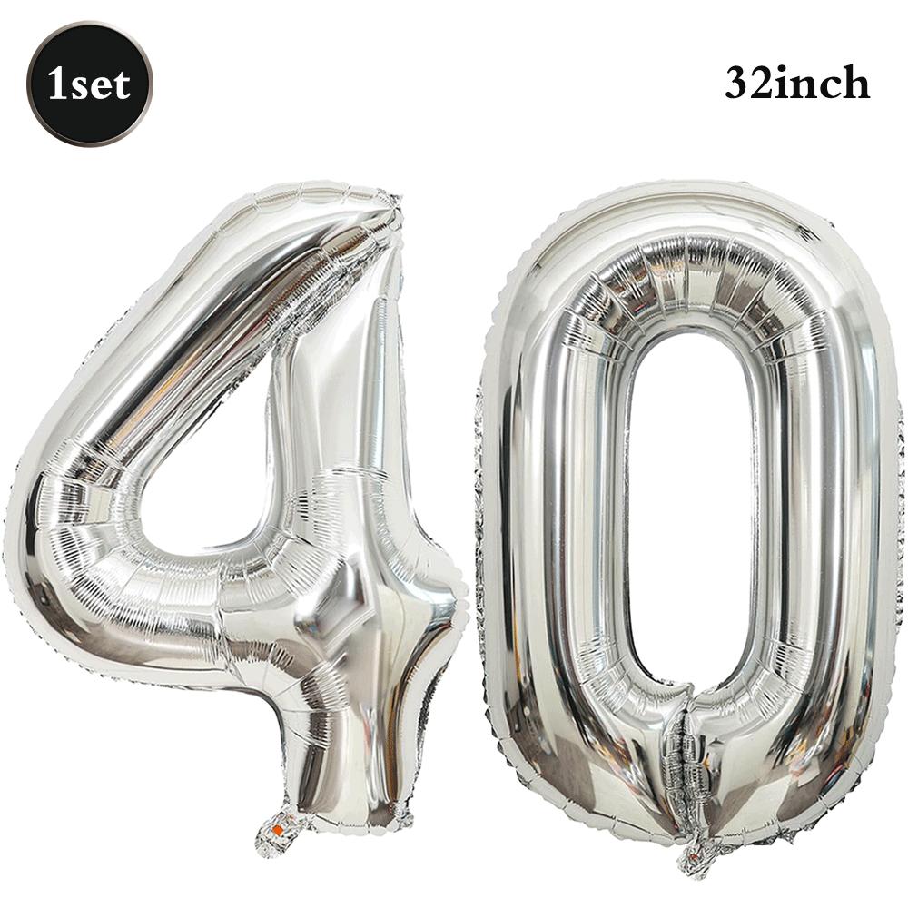 32inch Silver Number Foil Balloons Large Digit 0-9 Helium Globos Happy Birthday Party Decor Wedding Anniversary Graduation 2026