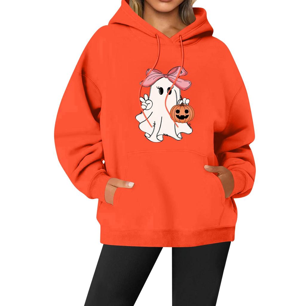 Women's Casual Fashion Solid Color Rugby Print Long Sleeve Hooded Sweatshirt Top