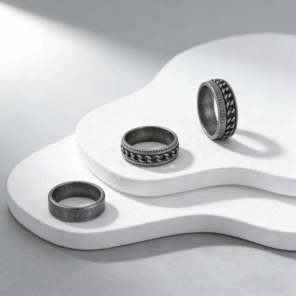 Trendy Stainless Steel & Titanium Silver Ring Set