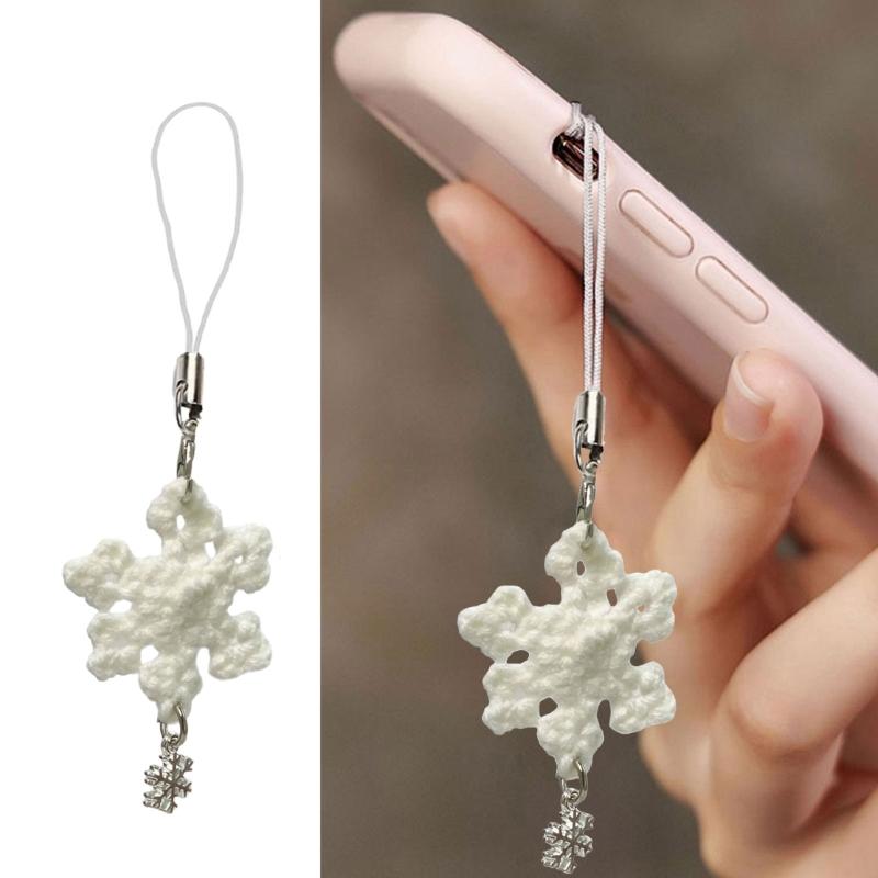 Holiday Gift Handcrafted Snowflake Keychain Yarn Phone Lanyard Christmas Decoration Elegant Women Keyring
