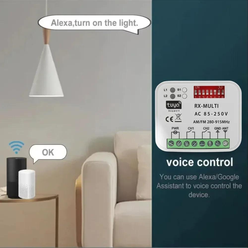 Universal WIFI Garage Door Remote Control Receiver 2CH Controller Smart Switch RF 433 868MHz Tuya Frequency 280-915MHz 85-250V