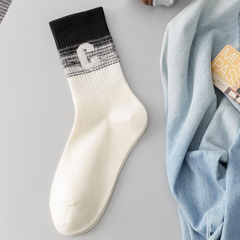 

Women s Summer Cotton Socks, Mid-calf Socks, Dopamine Colored Socks, Gradient Long Calf Sports Anti-slip Women s Spring and Autumn Socks 1 pair білий